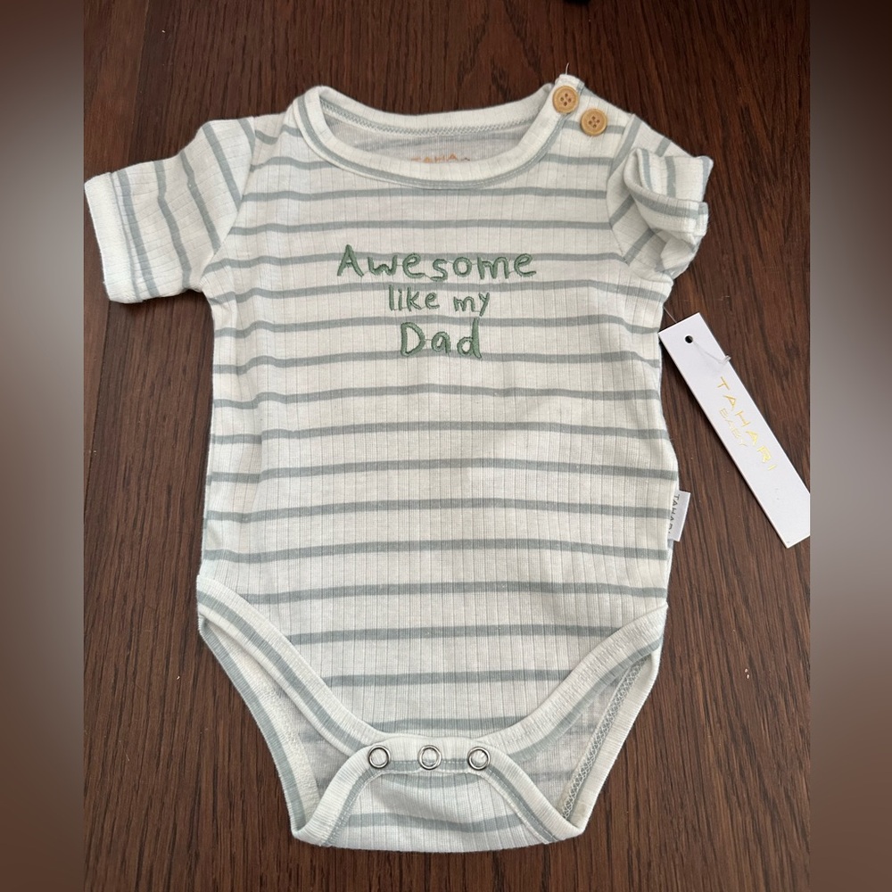 NWT TAHARI Striped Green  White Kids Baby Boy 3-6M One Piece AWESOME LIKE DAD